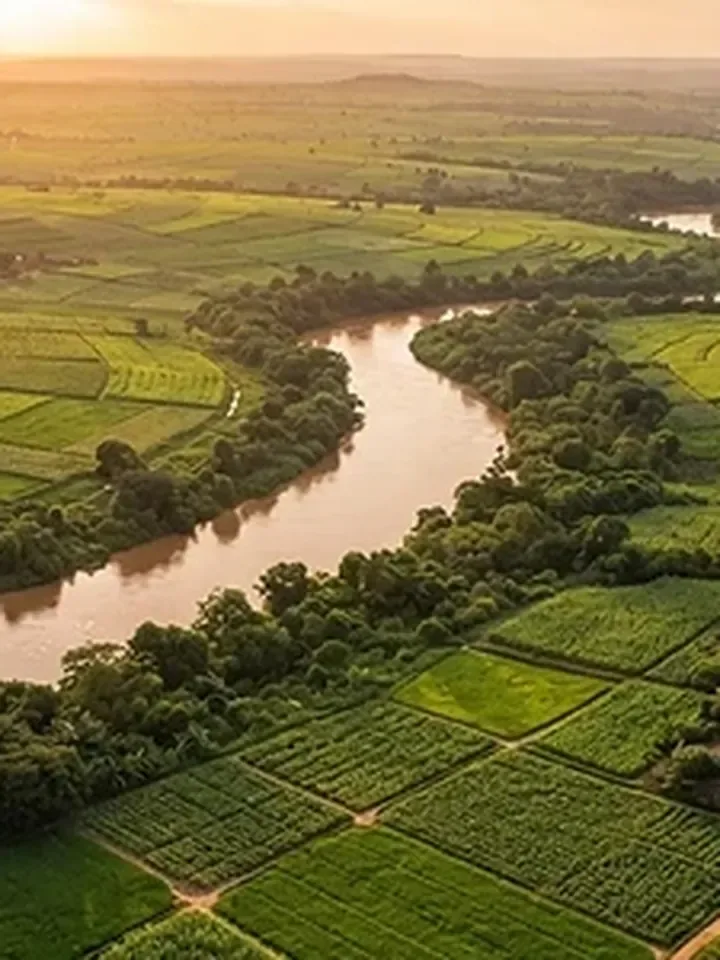 Champs agricoles et cours d'eau Yangana en Centrafrique